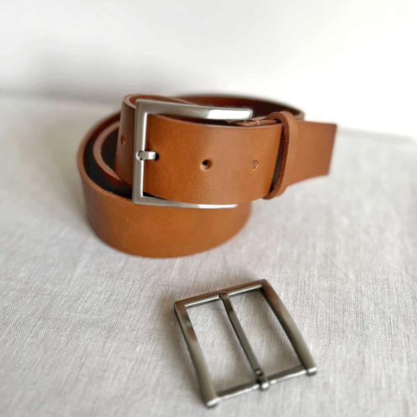 Ceinture au tannage végétal sur-mesure - 4 cm de large, argent poli